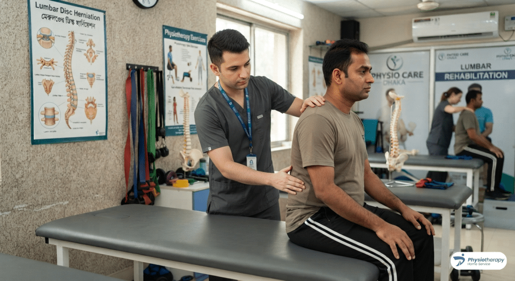Certified physiotherapist providing lower back pain treatment at home in Dhaka