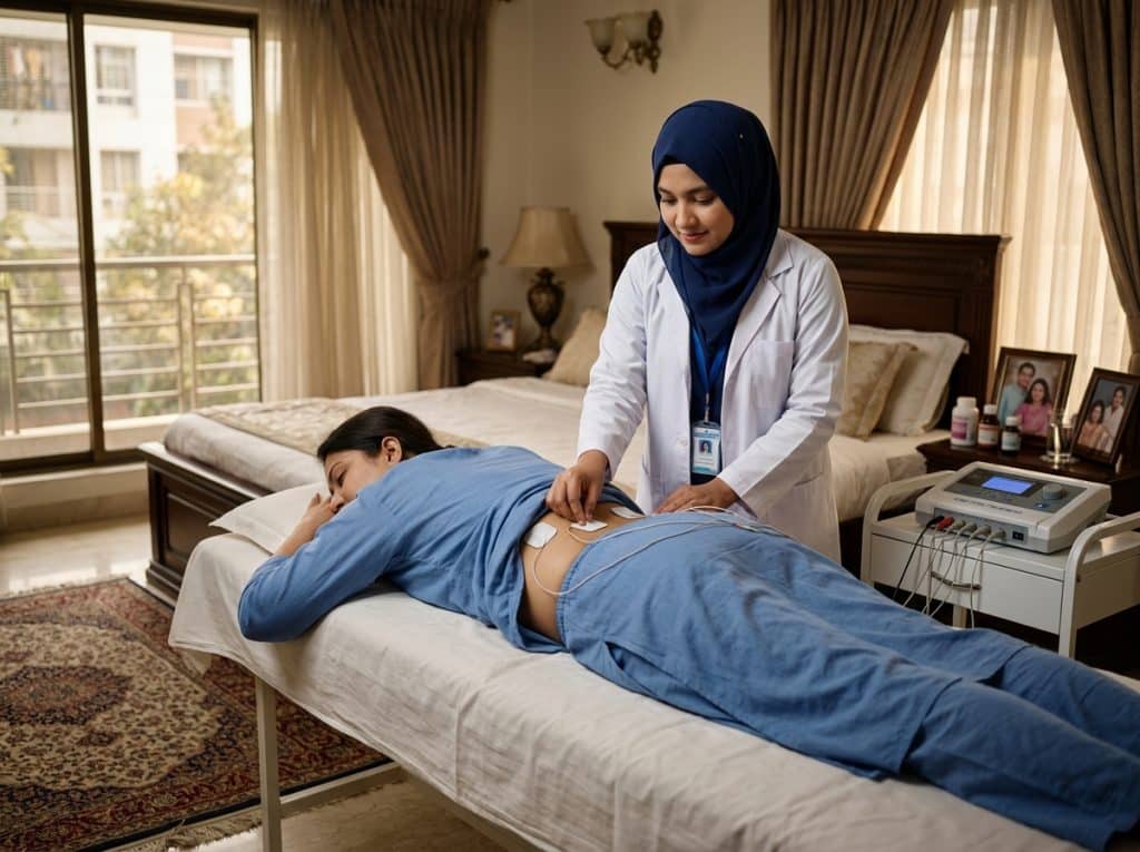 Certified female physiotherapist conducting in home musculoskeletal treatment in Dhaka