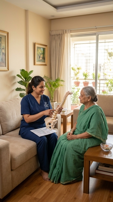 Female physiotherapist explaining home treatment plan to patient in Bashundhara Dhaka